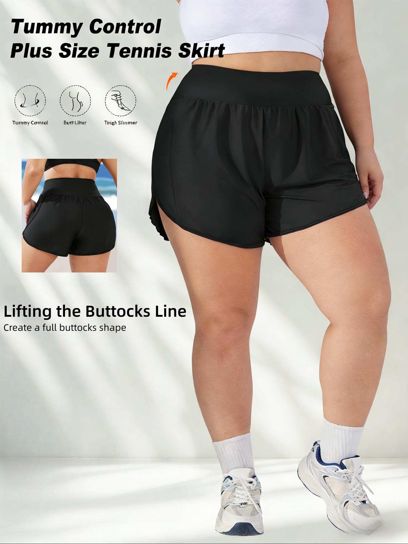 Black Solid Color Women's  Safety Panty Design, Anti-See-Through, Women's High-Waist Casual Skirt Stretchy Fitted Skirt Pants, Solid Color Versatile Skirt Pants, Plus Size Women'S Waist-Cinching Double-Slit Sports Skirt Pants