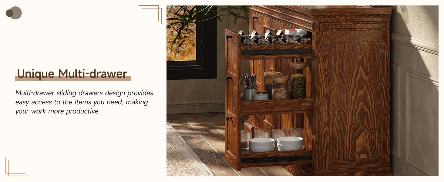 【SPRING GLOW UP】ONBRILL Sideboard Buffet Cabinet with Storage, 63" Large Credenza Kitchen Storage Cabinets with Drawer and Door, Wood Coffee Bar Table with Adjustable Shelf for Living Room, Kitchen, American Retro 【SPRING GLOW UP】ONBRILL Sideboard Buffet Cabinet with Storage, 63" Large Credenza Kitchen Storage Cabinets with Drawer and Door, Wood Coffee Bar Table with Adjustable Shelf for Living Room, Kitchen, American Retro