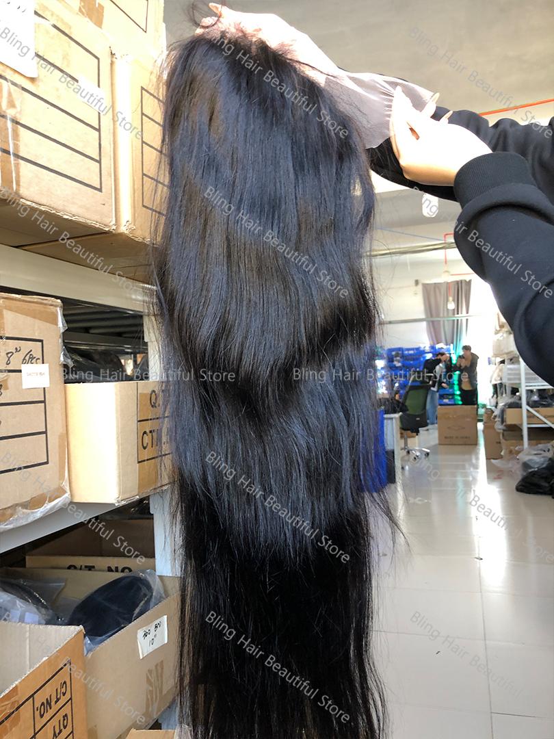 Bling Hair 180 Density 13x4 13x6 HD Transparent Smooth Straight Lace Front Human Hair Wigs 32 34 Inches 4x4 Lace Closure Wigs For Women