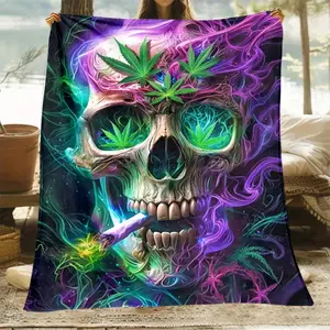 Magic Skull Design Flannel Blanket - Lightweight, Suitable for All Seasons, Polyester Fiber, Digital Printing, Washable, Suitable for Sofa, Bed, Travel, Camping, Office, Chair - Non-Charged Portable Blanket