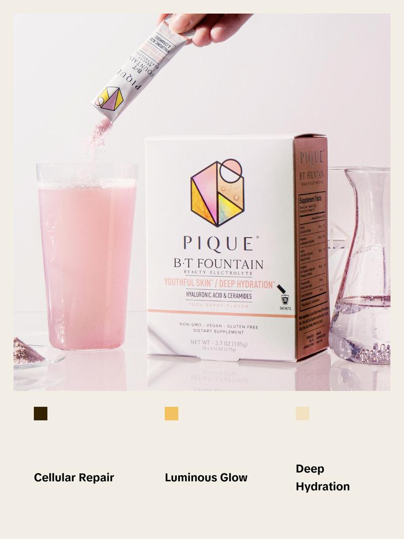 Pique Life Radiant Skin Duo Protocol - 28 Servings of B•T Fountain (1 carton) PLUS 28 Servings of Sun Goddess Matcha (1 carton)