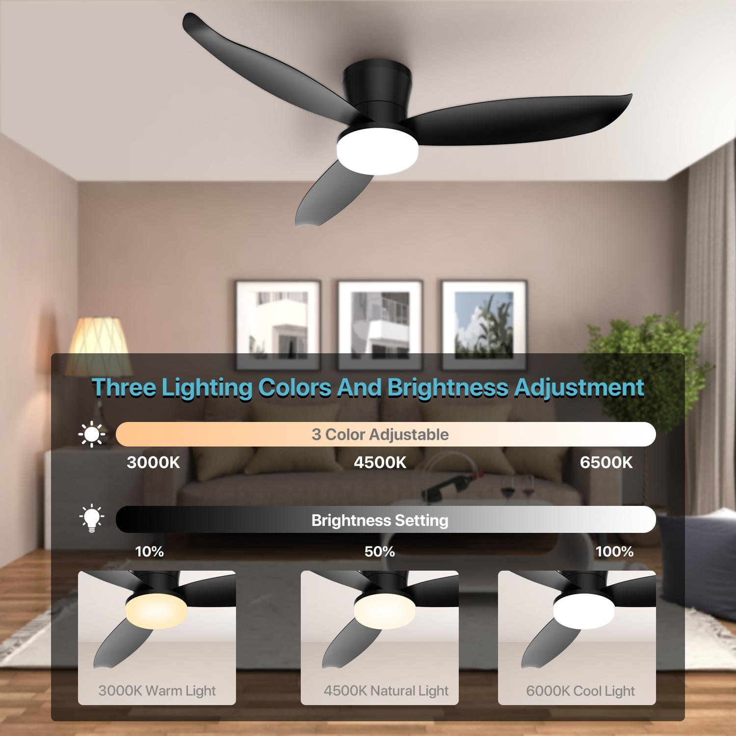 GLITGATE 42 Inch Smart Ceiling Fan with Light and Remote Control - 6 Speeds, Reversible, 1/2/4/8H Timer, 3 Color Temperatures, for Bedroom & Living Room