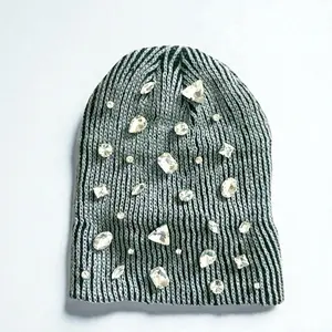Icon Studded Beanie with Sparkling Crystal Embellishments