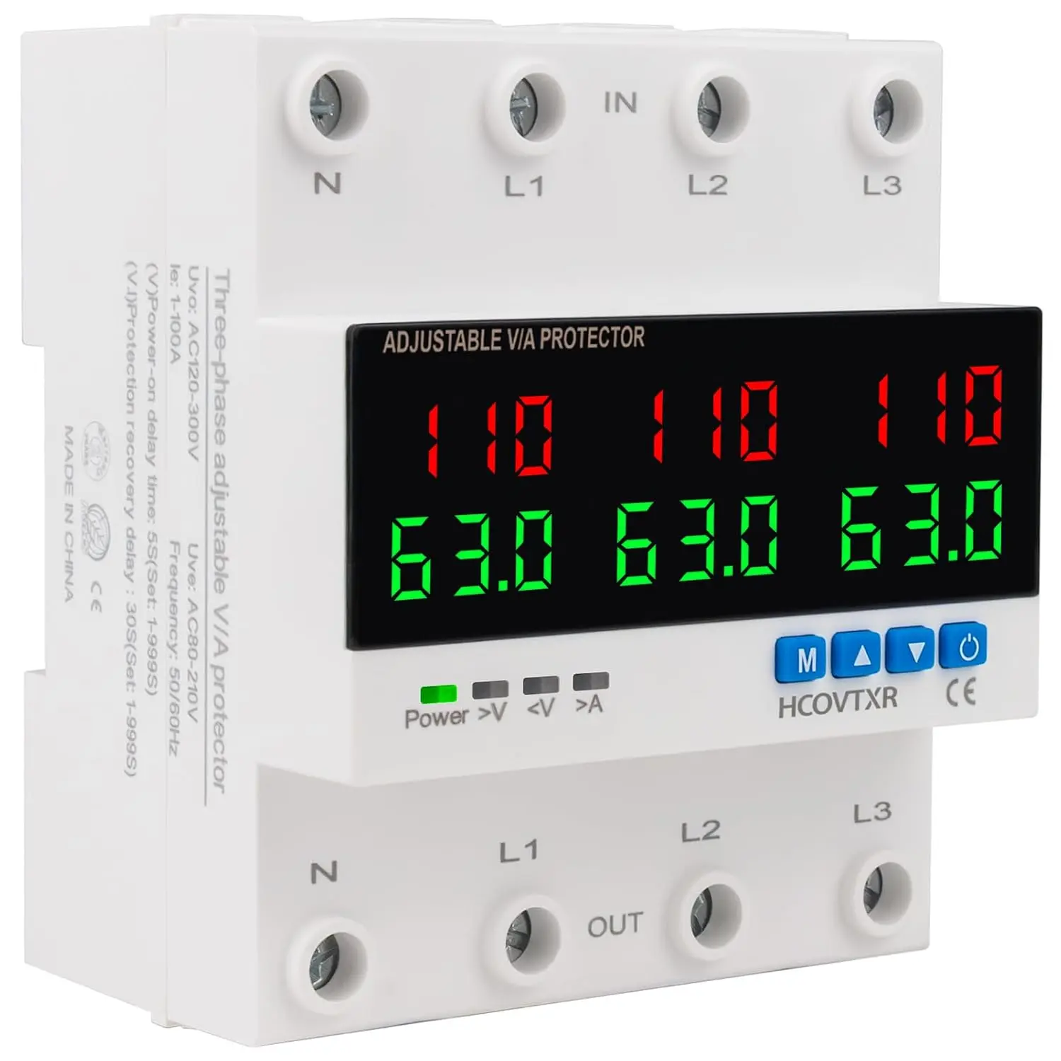 Aadjustable Circuit Breaker 110V 63A Smart Circuit Breaker Over and Under Voltage Protector Adjustable Voltage Regulator with LED Display for Home RV Solar Systems(Six Display, 63A)
