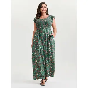 BLOOMCHIC Plus Size Breezy Floral Print Flutter Sleeve Jumpsuit [M-6X]2026 Summer Vibes