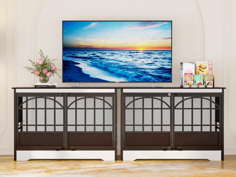 COZPAW Heavy Duty Dog Crate Furniture, 52 Inch Wooden Dog Kennel Indoor for XLarge Breed, Dog Crates for Large Dogs with Double Doors, Decorate as House TV Stand, End Table-White Brown