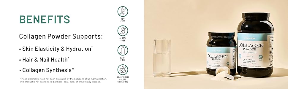 NatureWise Collagen Peptides Powder with Hyaluronic Acid and Vitamin C - Unflavored Collagen Peptides for Women & Men - Type I & III for Hair, Skin & Nails - Sugar, Gluten & Dairy Free - Non-GMO - USA Manufactured