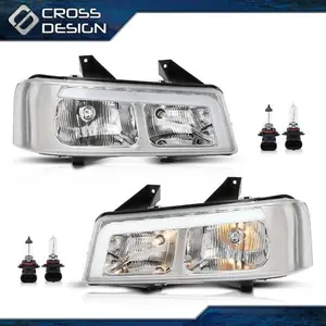 CROSSDESIGN Pair LED Headlights Lamp Clear / Chrome Fit For 2003-19 Chevy Express GMC Savana