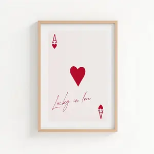 No Framed - Lucky in Love Ace of Hearts Poster - Aesthetic Playing Card Art Print - Romantic Trendy Wall Decor for Bedroom