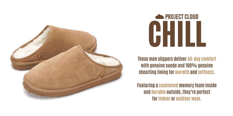 Project Cloud Men's | Genuine Leather House Slippers | Memory Foam | Lightweight | Non-Slip - Chill