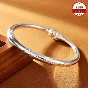 S999 pure silver bracelet with tribal minimalist style, uncoated -999 pure silver jewelry, suitable for women's daily wear and gift giving, ideal choice for Mother's Day, suitable for all seasons