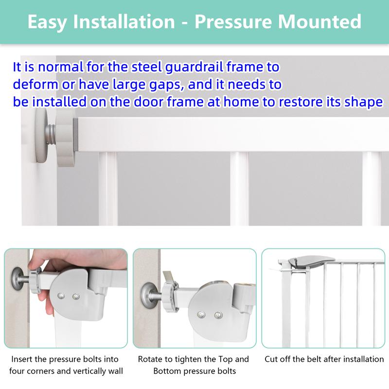 29.5-45.3" Wide Baby Gate for Stairs, Dog Gate Indoor for Doorways, No Drilling Pressure Mounted Pet Gates for Kids, Easy Walk Through Safety Gate, White