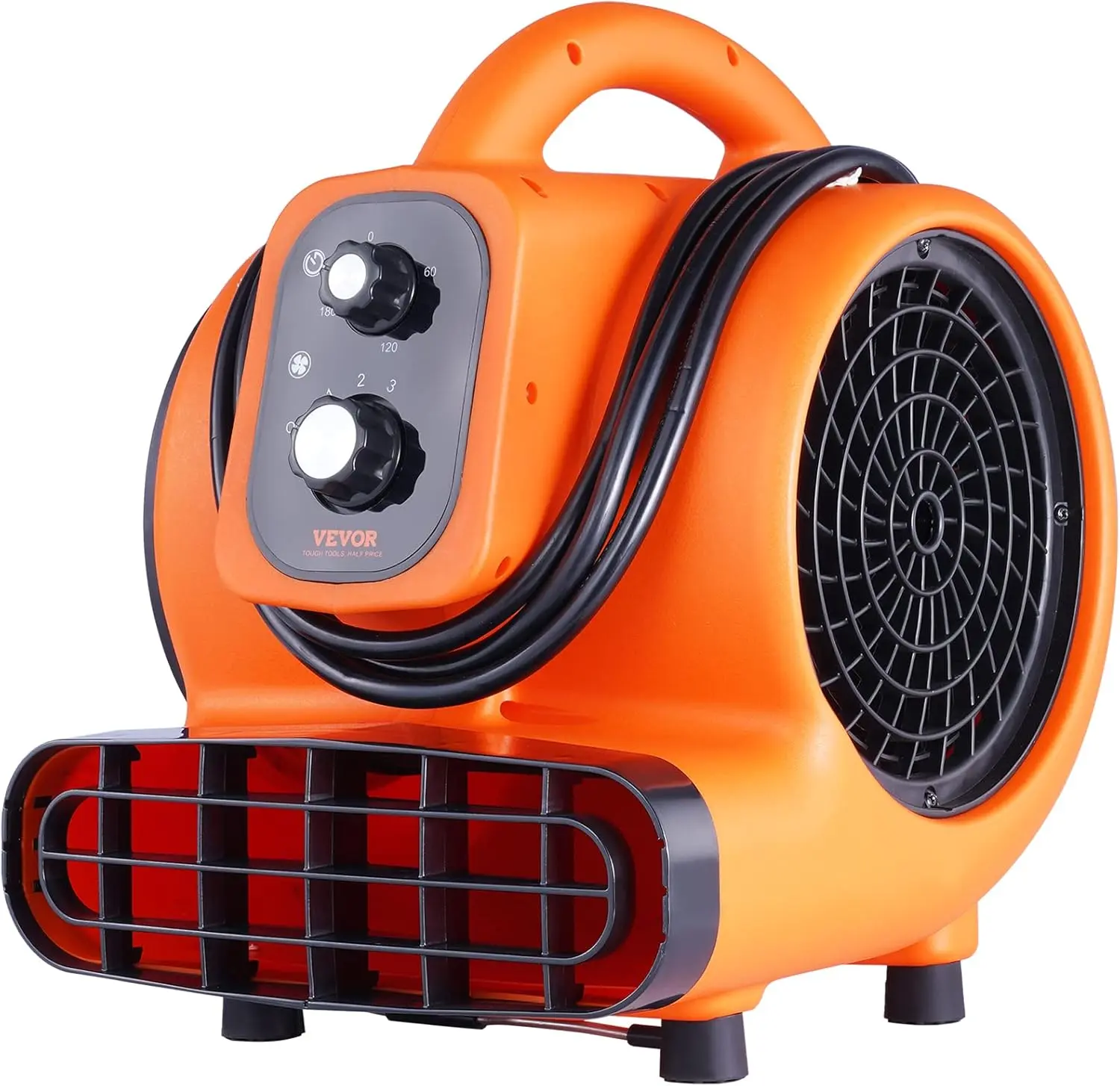 VEVOR Lightweight Portable Floor Blower - 1/4 HP, 1000 CFM Carpet Dryer, 4 Adjustable Blowing Angles, Timer Function, Corded Copper Motor for Cooling & Ventilating - Janitorial Power Tool, 0°–90° Aim Control, 1/2 Hp