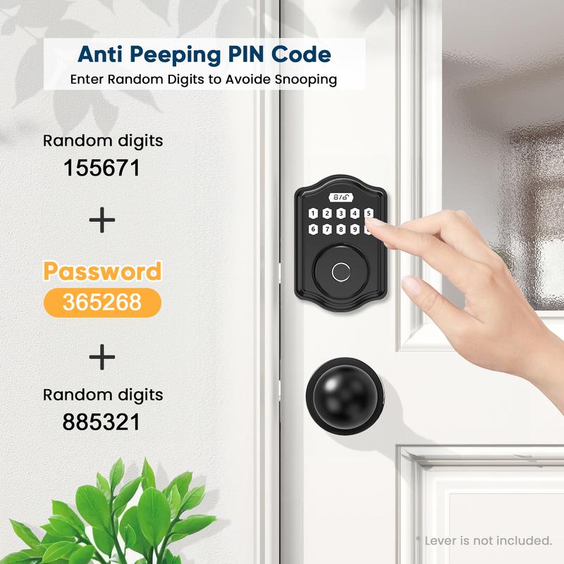 52hz AI Smart Fingerprint Door Lock with Code, Voice Guide, Password lock, Auto Lock, Easy to Install, Black Security-A3
