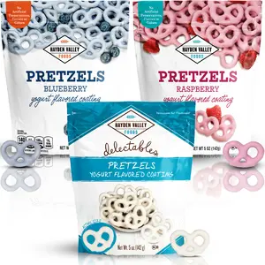 Hayden Valley Foods Yogurt-Covered Pretzel Variety Pack - 5oz Resealable Bags - 3 Pack - Raspberry, Blueberry and Vanilla - Gourmet Flavored Pretzels