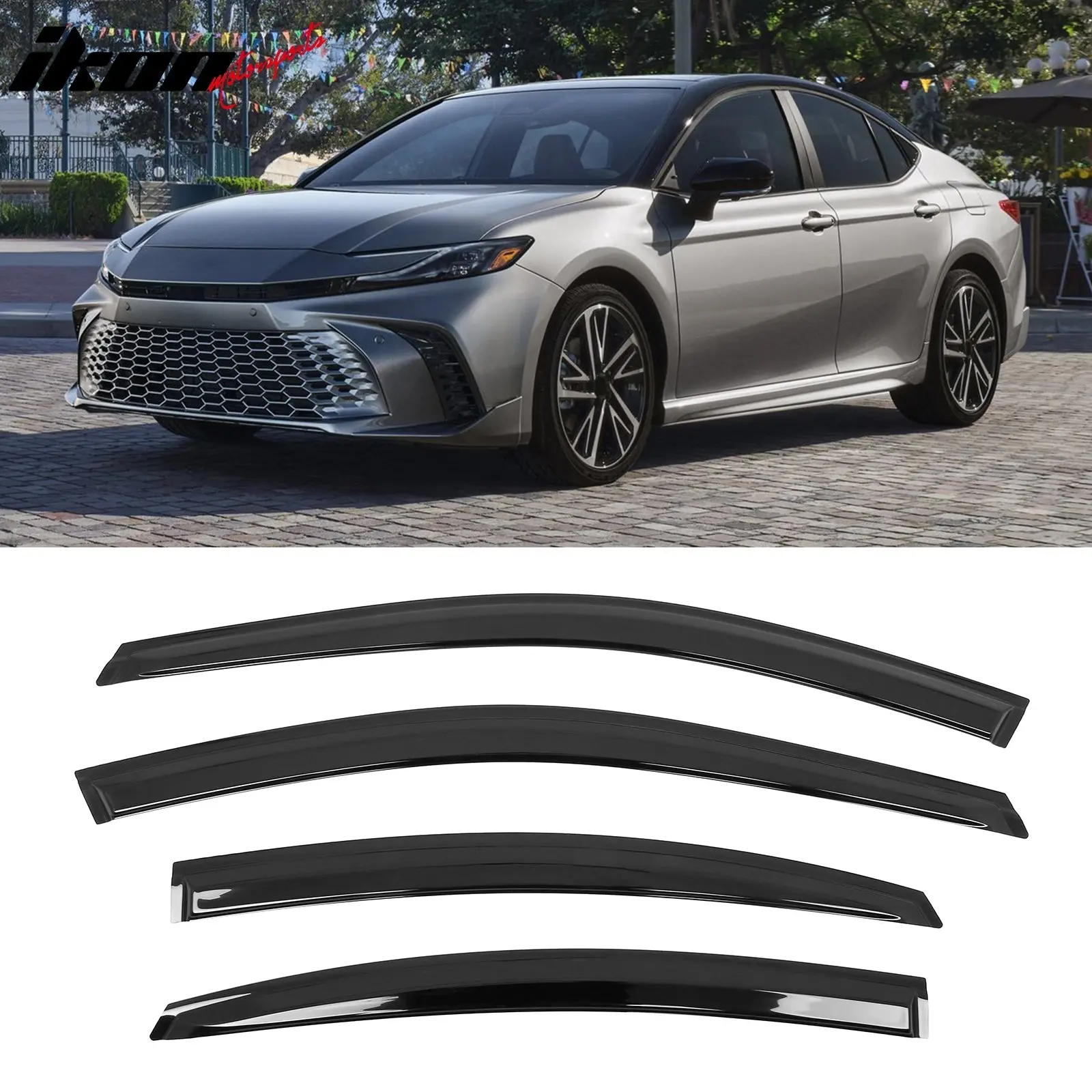 IKON MOTORSPORTS Side Window Visors, 4PCS Tape-On Visor Deflectors for Toyota Camry 2025-2026, Auto Accessories, Car Exterior Accessories, Vent Rain Sun Wind Guards, Side Window Visor