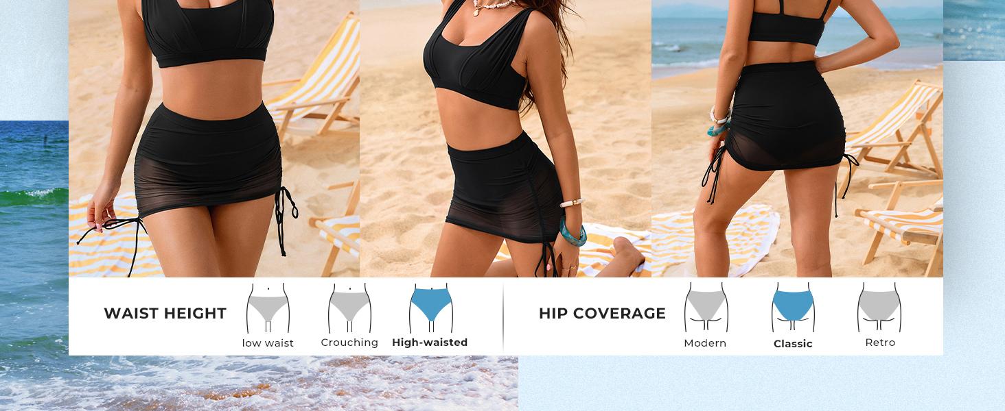【S-XL】Hanna Nikole Womens High Waisted Swim Skirt, Tummy Control Mesh Bikini Sets, 2 Piece Swimsuit Drawstring Bathing Suits #DealsForYouDays #SummerWins #thememorialdays
