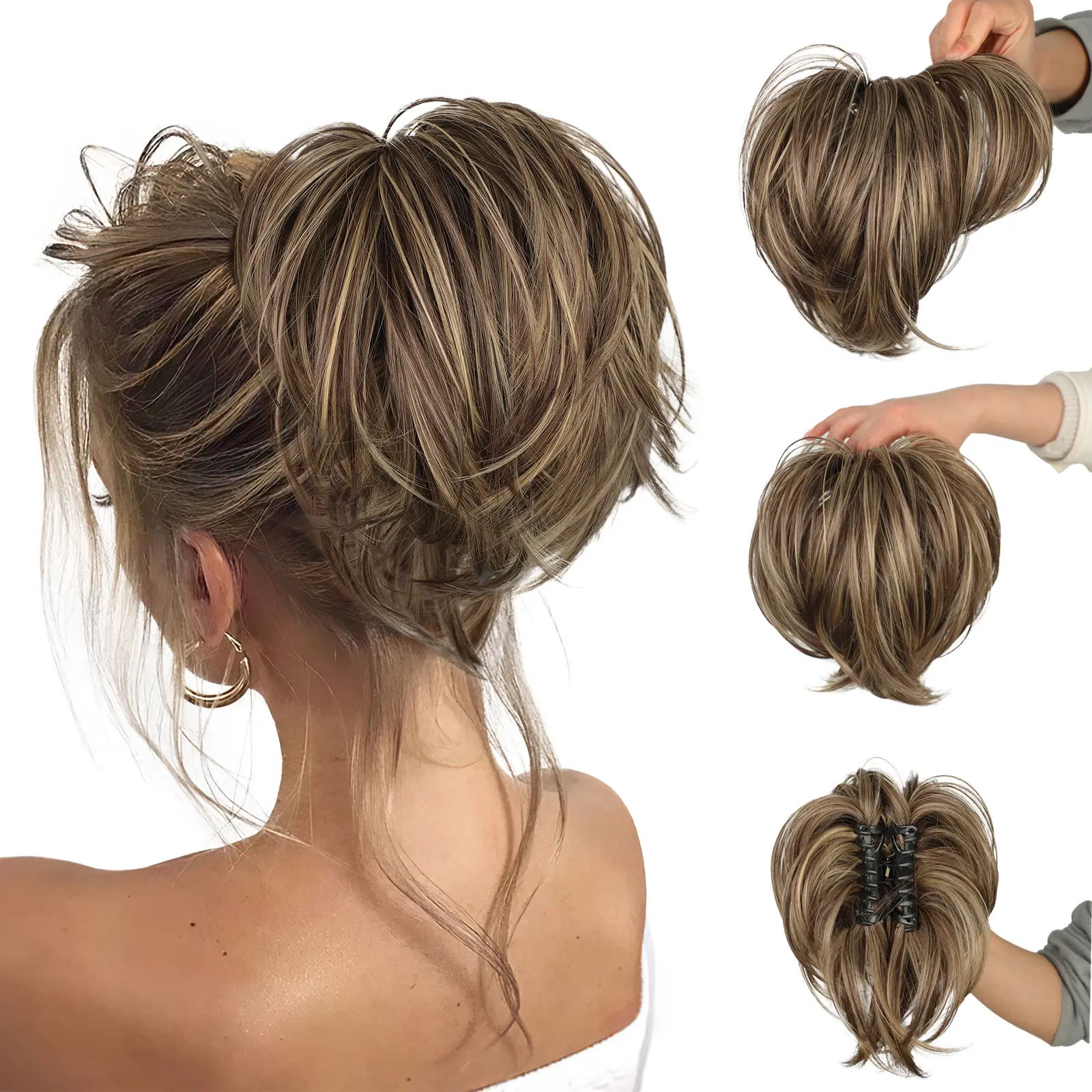 Women's 100g Synthetic Hair Extension, Heavy Messy Bun Claw Clip Short Ponytail with Metal Wire for DIY Full Easy Styling