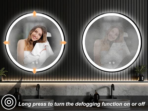 【Valentine's Day Gifts】Round LED Bathroom Mirror with Lights, Circle Vanity Mirror with Anti-Fog, Dimmable, 3-Color Light, Memory Function, Tempered Glass