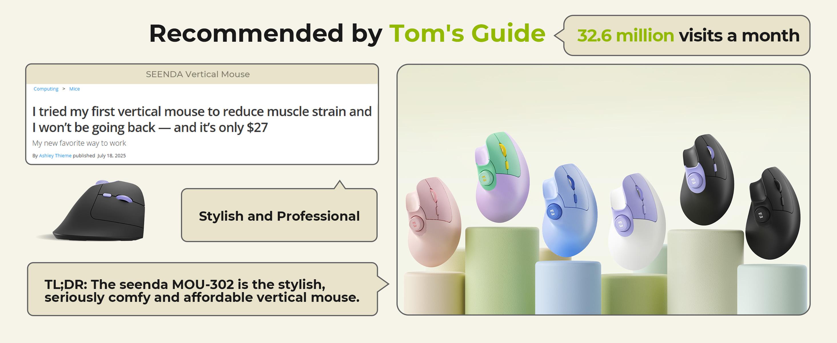 Seenda Ergonomic Mouse Rechargeable, USB+Dual Bluetooth, MOU-302 Vertical Wireless Mouse with Volume Knob, Quiet Clicks, Multi-Device Cordless Mice Compatible for Windows, PC Accessories , Laptop, Mac OS for Work