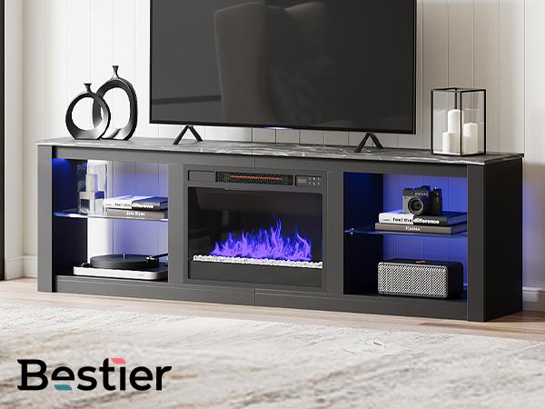 Bestier 70-inch Fireplace TV Stand with RGB Lights, Adjustable Glass Shelves & Remote Control Bestier 70-inch Fireplace TV Stand with RGB Lights, Adjustable Glass Shelves & Remote Control