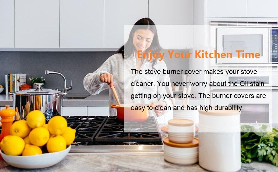 10 Pack Stove Burner Covers Double Thickness Reusable Non-Stick Heat-Resistant Gas Range Protectors for Kitchen and Easy to Clean（Black）FLSEPAMB