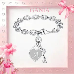 GANIA Personalized Initial Heart & Key Charm Bracelet - Adjustable Size, Unisex, Durable & Lightweight, Perfect for Birthday, Graduation, Easter Gifts
