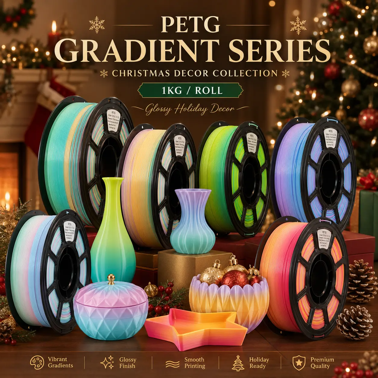FILAZOO PETG Gradient Rainbow Filament 1.75mm 1KG Spool | Multicolor Color-Shift & Classic Solid Colors | High Speed Tangle-Free | Compatible with Bambu Lab X1/P1S/A1, Creality Ender 3, FDM 3D Printers Premium Bundle