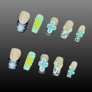 Bling by Allie COCOA GREEN - 100% Handmade Press-On Nails | Resusable, Salon Quality, Long Lasting