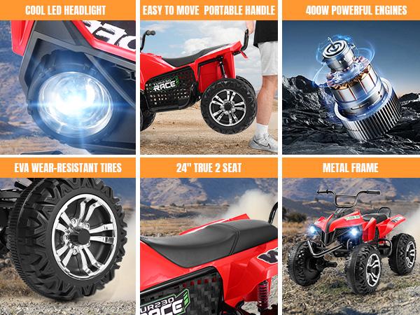 Hikole 24V 2 Seater Kids ATV, 4WD Ride On Four Wheele, LED Light, Metal Body, MP3, USB, Spring Suspension, Electric Quad for Boys Girls Hikole 24V 2 Seater Kids ATV, 4WD Ride On Four Wheele, LED Light, Metal Body, MP3, USB, Spring Suspension, Electric Quad for Boys Girls