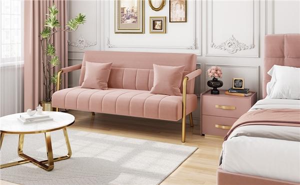 Yaheetech 56.5" W Modern Loveseat 2 Seater 2 Pillows Sofa Luxurious Velvet Fabric Couch for Bedroom, Home Office, Studio