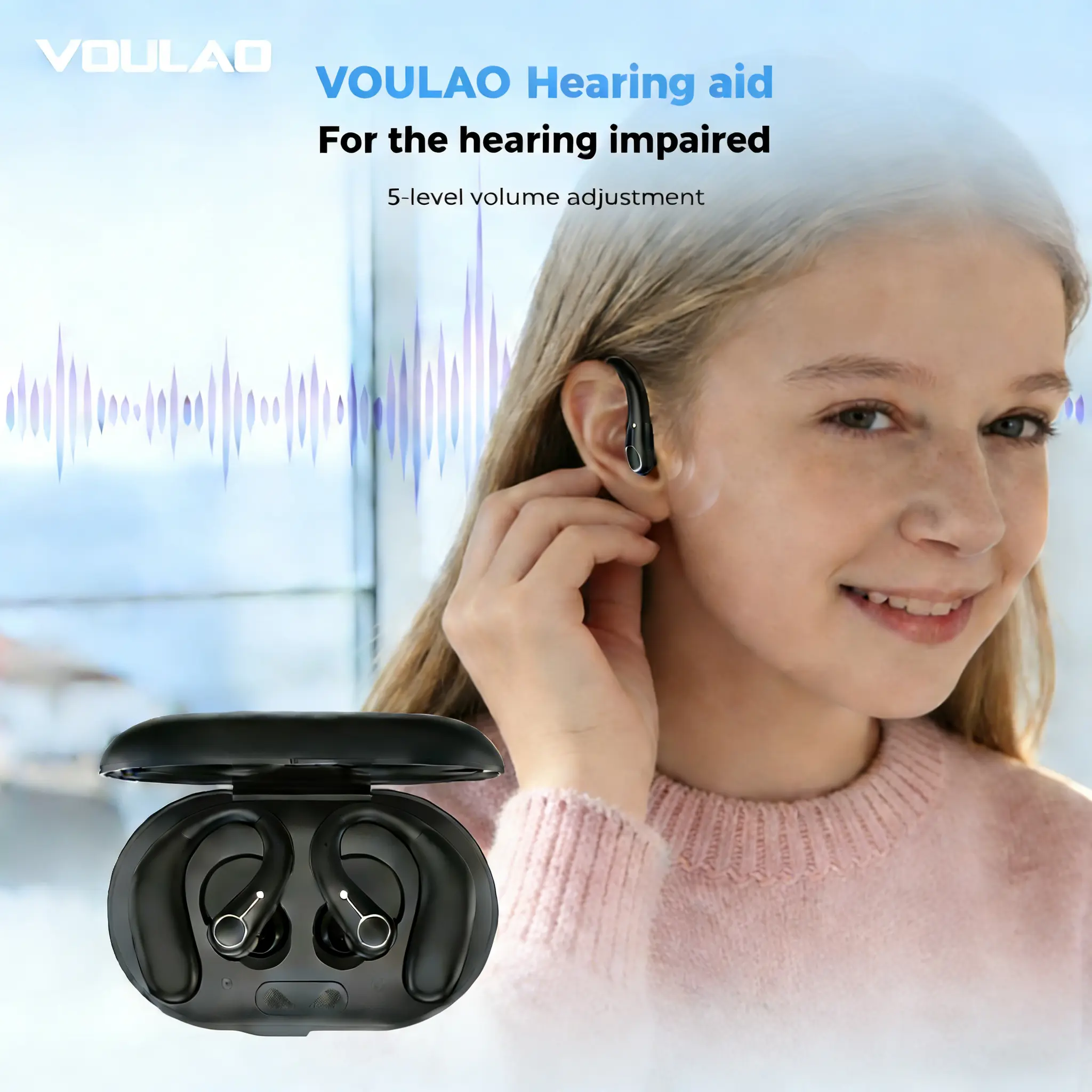 VOULAO Hearing aid wireless earbuds, in ear Bluetoothheadphones, in ear hearing aids, hearing amplifierssuitable for elderly and adults with hearing impairment,with digital display charging case, compatible withiOS/Android.
