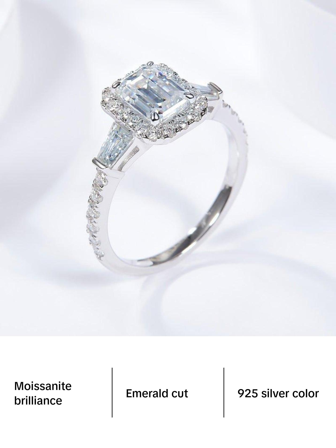 925 Sterling Silver D-color Emerald Cut Moissanite Ring 925 Sterling Silver D-color Emerald Cut Moissanite Ring