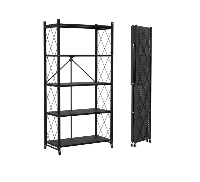 Lifetime Home Metal Foldable Storage Shelf Rack - Foldable Cart, Movable Shelf, Metal Holder, Indoor Open Display Rack, Waterproof, Lightweight, Durable, 360-Degree Mobility, 90 lbs Capacity, Space-Saving for Kitchen & Pantry, Modern Shoe Organizer, Open