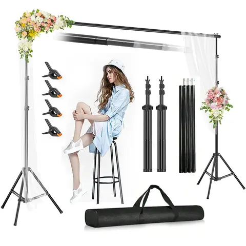 10x7ft Adjustable Steel Frame Backdrop Stand Photography Equipment Kit - 2 Sturdy Crossbars, 2 Sturdy Stands, 4 Heavy-Duty Clamps, Durable Travel Bag, Tool-Free Setup in Minutes, Accessories, Ideal for Weddings, Content Creation