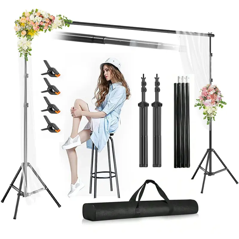 10x7ft Adjustable Steel Frame Backdrop Stand Photography Equipment Kit - 2 Sturdy Crossbars, 2 Sturdy Stands, 4 Heavy-Duty Clamps, Durable Travel Bag, Tool-Free Setup in Minutes, Accessories, Ideal for Weddings, Content Creation
