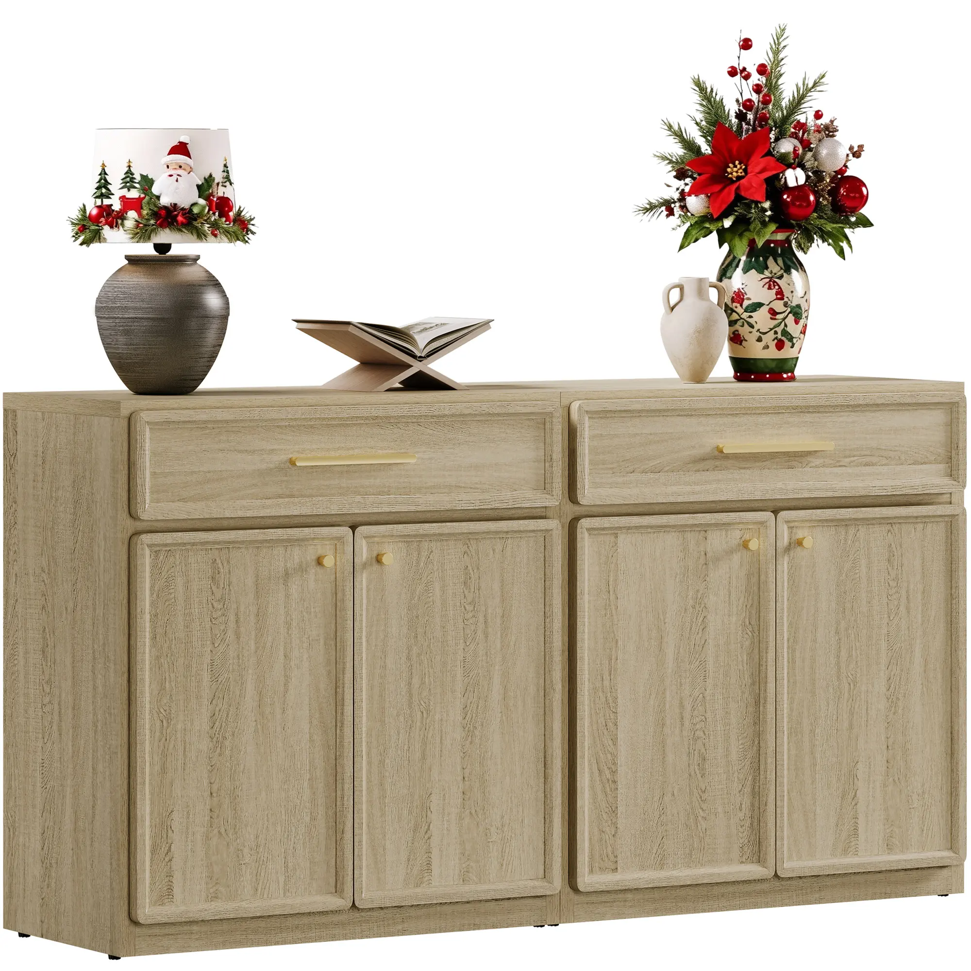 SICOTAS Engineered Wood Grain Storage Buffet Cabinet with Drawers, Carved Large Sideboard with Ample Space, Assembly Required Hallway Furniture for Various Room Types