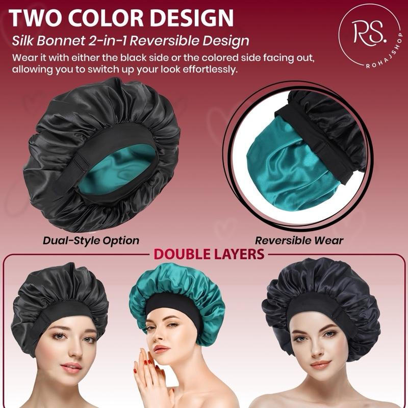 Double Layer Silk Bonnet for Haircare Soft Practical Sleeping Cap with Elastic Tie Band for Curly Natural Hair Comfortable Secure Fit Satin Bonnet for Hair Care Heatless