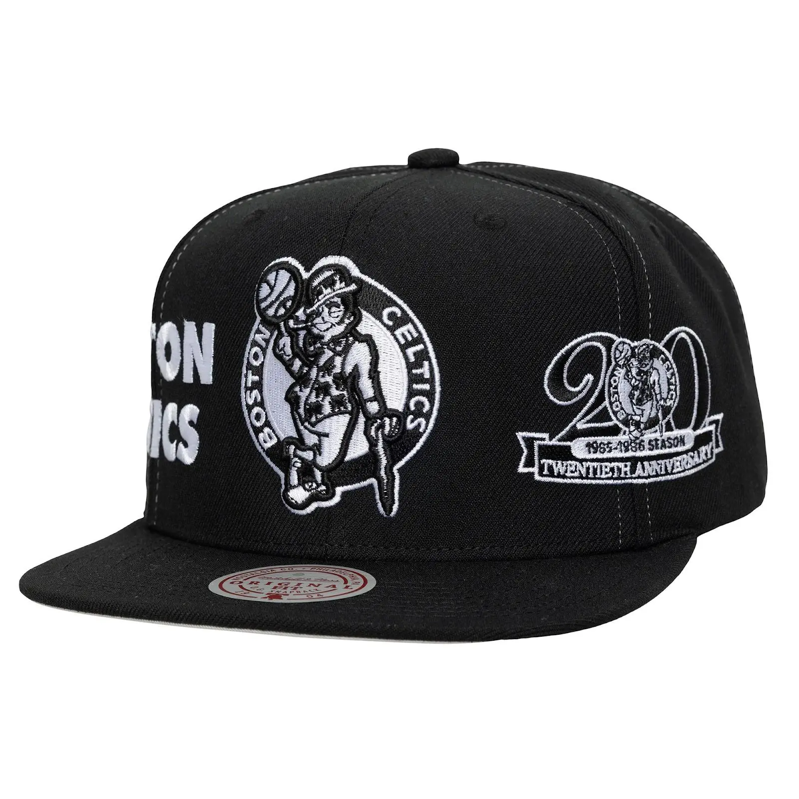 Mitchell & Ness Boston Celtics Black Trifecta Snapback Hat, Casual Cotton Graphic Design, Regular Fit with Team Logo