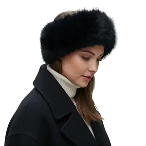 Cozy Warm Black Fuzzy Headband Earwarmer Women's Fluffy Faux Fur Winter Hat with Elastic Band for Cold Weather & Outdoor Sports