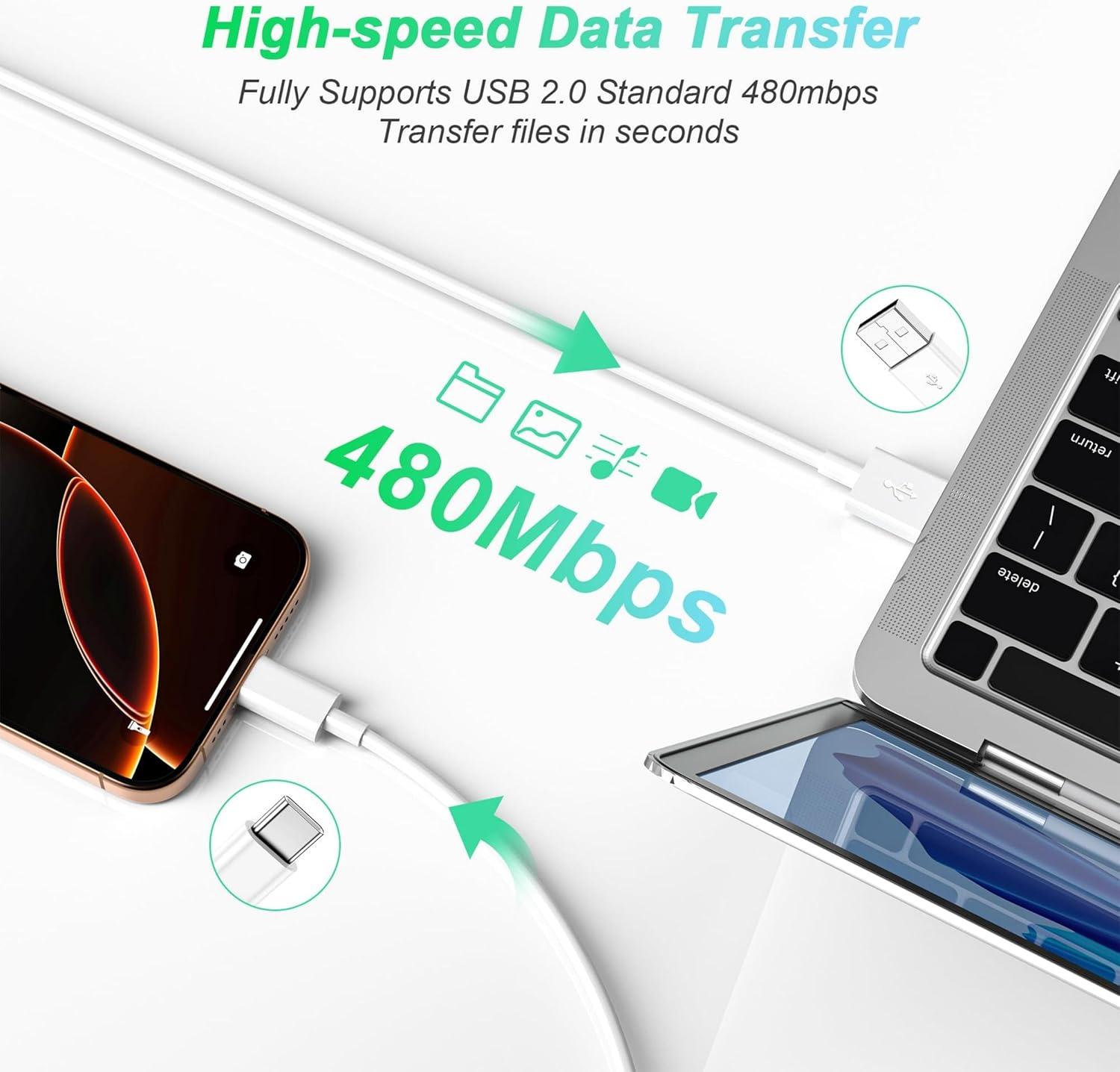 Fast Charging USB-A to USB-C Cable 2-Pack 6.5 Feet Compatible with iPhone 15/16/17 Chargers Works with CarPlay Supports Apple iPhone 17 Pro Max/16 Plus iPad Pro 12.9/11/Air 5th Gen/4th Gen Mini Long Type-C Charging Cable