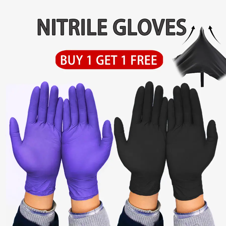[BUY 1 GET 1 FREE] 200Pcs Disposable Nitrile Gloves Black Purple, Powder Free, Latex Free – Food Preparation, Non-Slip, Strong & Stretchable – Great for Cooking, Cleaning, Beauty,  Mechanic Work, Salons, Pet Grooming – Household Must-Haves,back to school
