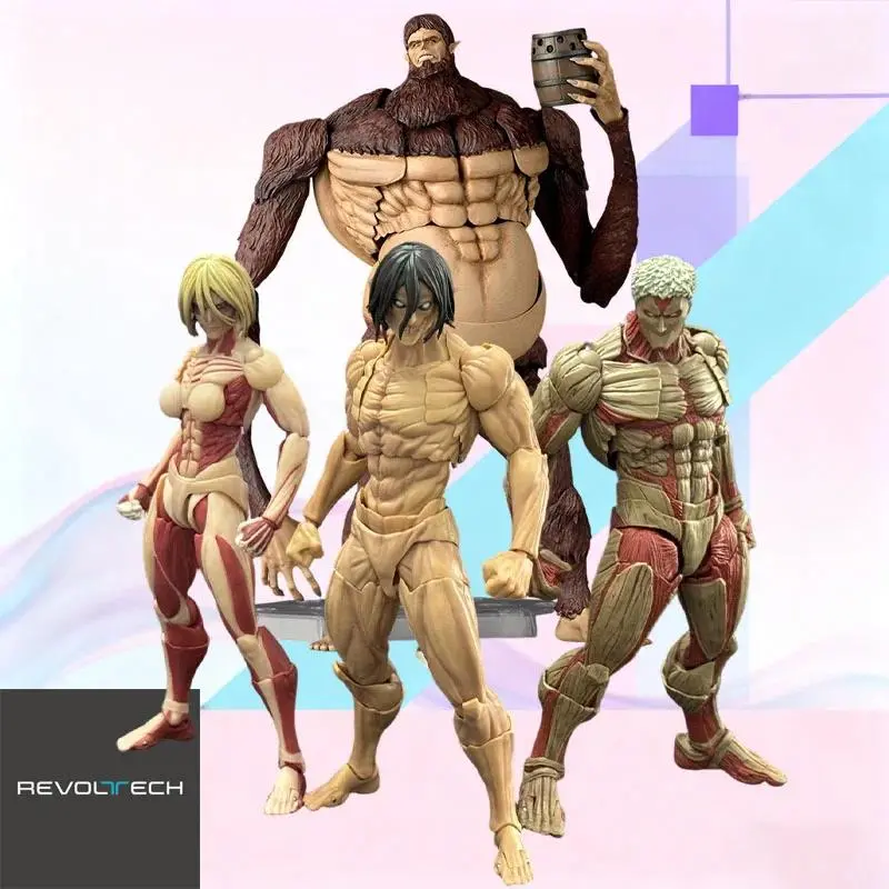 100% Genuine Brand New Kaiyodo Revoltech Amazing Yamaguchi Attack on Titan PVC Figure Set - Beast, Armored, Female Titan, Stands, Comics, Science-Themed Toy, Original Box, 12+ Anime Manga Collectible for Video Game Fans, House Decoration, Yes