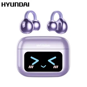 HYUNDAI M100 Clip-On Wireless Ear Headphones with Smart Display, Bluetooth 6.0 Stable Connection, HiFi Sound Earbuds for Music & Phone Calls, Sport Sweatproof Design, Compatible with Android & iOS