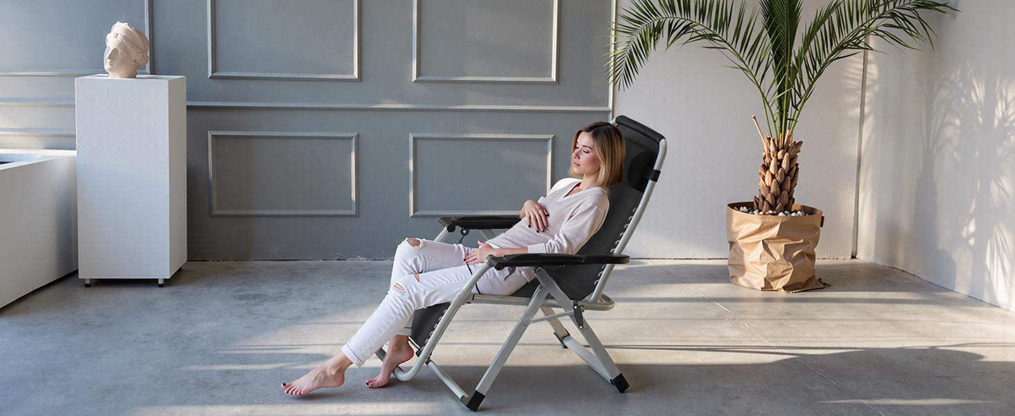 Zero Gravity Chair, Reclining Camping Lounge Chair, Reclining Patio Chairs with Cup Holder Trays and Removable Cushion, Folding Recliner for Indoor and Outdoor