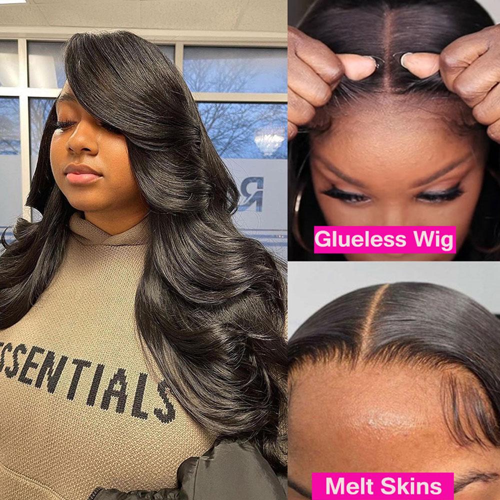 [Drawstring Glueless Wig] Bling Hair Body Wave 13x6 Drawstring Glueless Wigs Human Hair Pre Plucked Pre Cut 180% Density 13x4 Transparent Lace Front Wig Human Hair Wear and Go Glueless Wigs for Black Women Natural Color