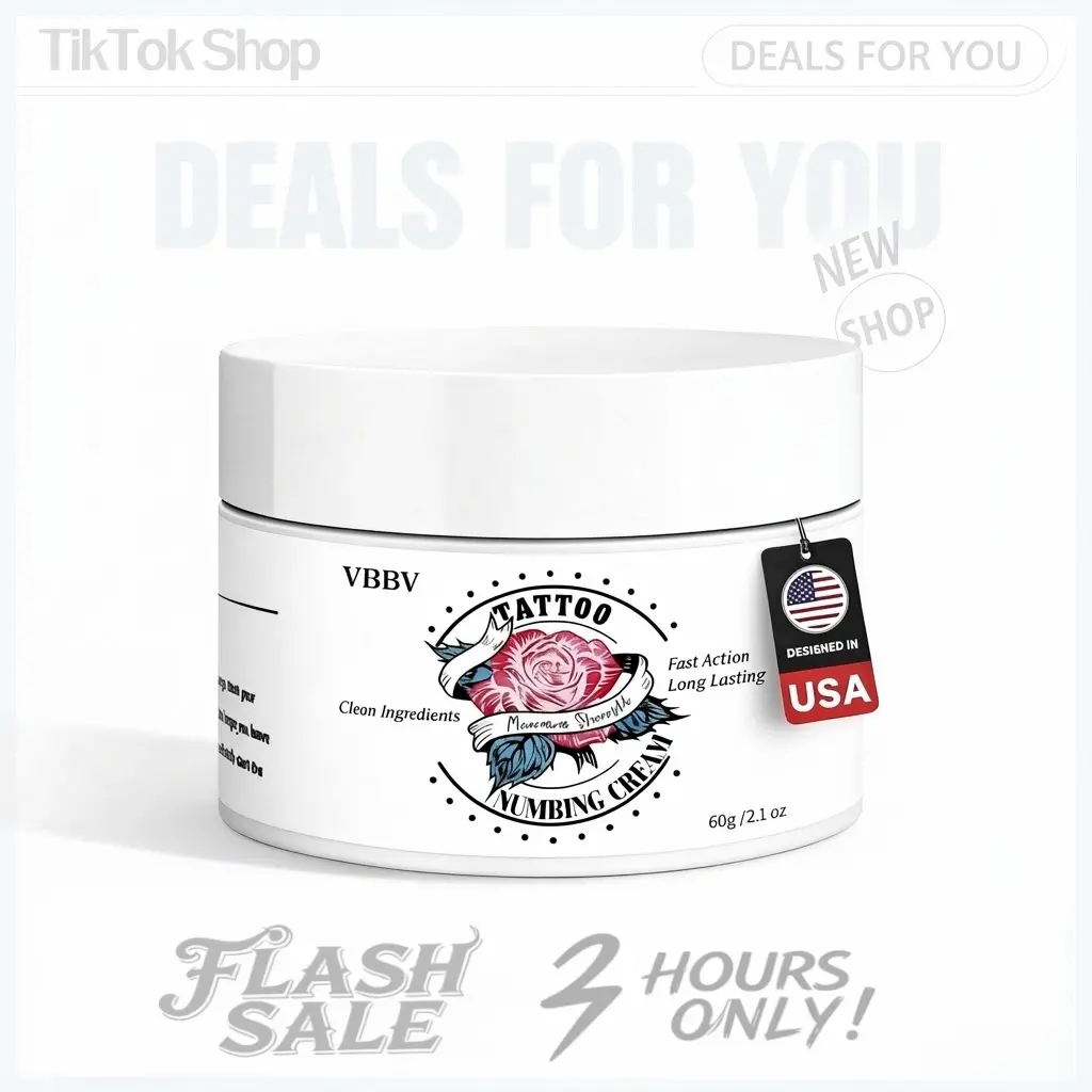 VBBV Therapeutic Lidocaine Base Numbing Cream Tattoo - Single Item Ointment with Peppermint, Antibacterial Properties for Tattoos/Joints, 6-Hour Relief, Sensitivity Reduction, Soothing 60G, Pain Relieving Cream, Long Lasting, Therapy
