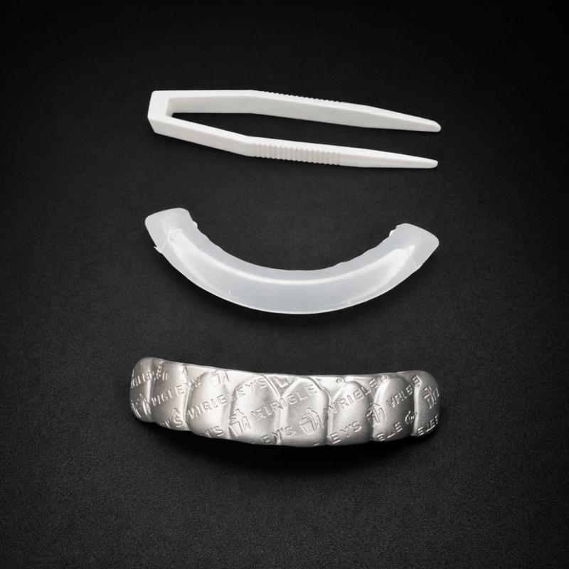Streetwear Silver Upper Teeth Grillz (Top Grillz) Fashion Accessory, Gum Wrapper Texture Inspired Statement Detail, Premium Plated Alloy Mirror Shine, Improved Curved Upper Fit + Ultra Smooth Edges (Easier Wear), Unisex Teeth Jewelry