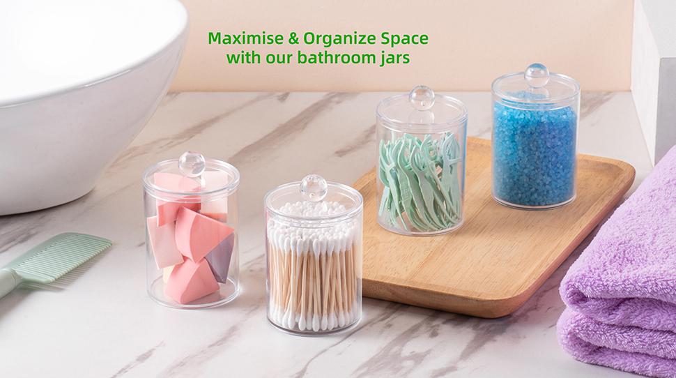 4pcs Swab Holder & Organizer Box - Clear Plastic Jars with Pre-Printed Cotton Balls, Cotton Swabs, Floss Picks & White Labels - Dustproof & Stylish Bathroom Storage 4pcs Swab Holder & Organizer Box - Clear Plastic Jars with Pre-Printed Cotton Balls, Cotton Swabs, Floss Picks & White Labels - Dustproof & Stylish Bathroom Storage