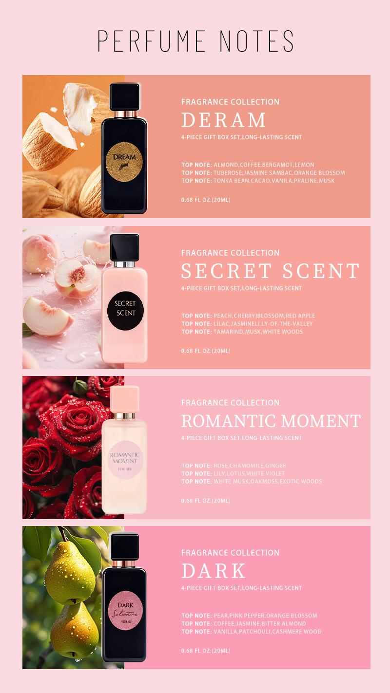 4-Piece Set, Women's Eau De Parfuma Spray Gift Box, Long Lasting Fragrance, 4 Different Flavor, Perfect For Holiday Gifts, Dating, Daily Life, Parties, 0.68 fl oz/bottle